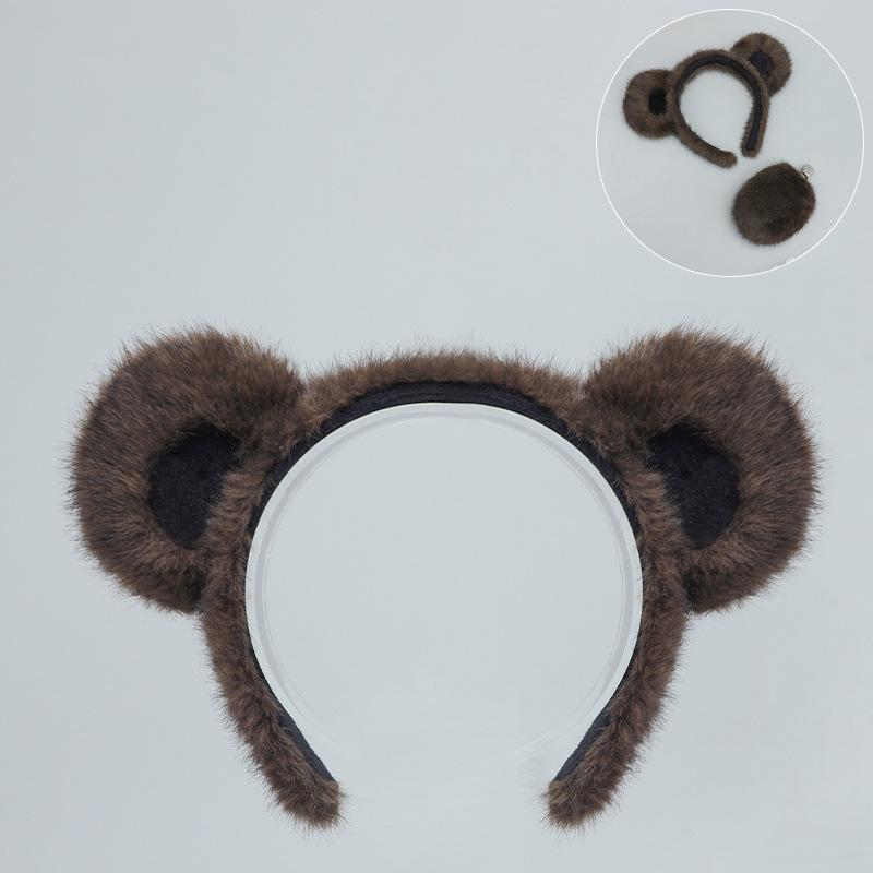 Хэллоуинская animal headgear headband с ушами медведя, аксессуар для вечеринки, сценического шоу, коричневый медведь, черный медведь, уши, хвост, костюм