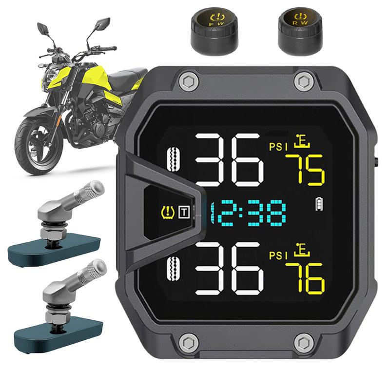 Motorbike Tyre Pressure Temperature Alarm with 2 Sensors Wireless Tire Pressure Monitoring System for Two Wheeled Motorcycle