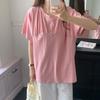 New ArrivalS Open Run Women Pink ShorT Sleeve Shirring Round Big Size Summer T S