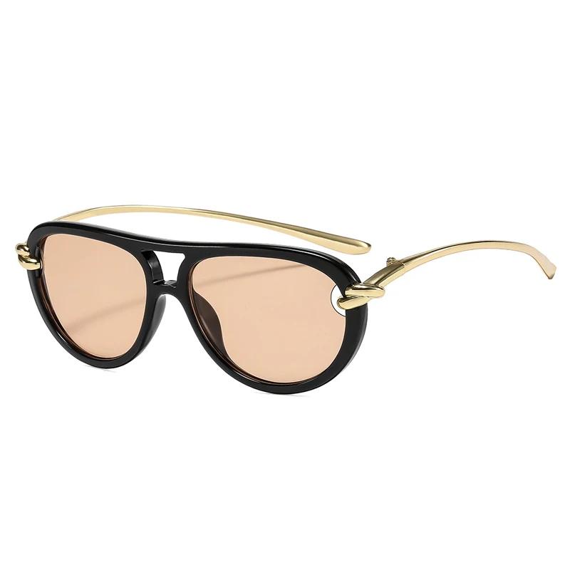 Популярные Модные Солнцезащитные Очки Авиаторы с Двойной Переносицей Женские Роскошный Брендовый Дизайнерский Аксессуар Овальные Солнцезащитные Очки с Пустотами Uv400 Мужские Очки