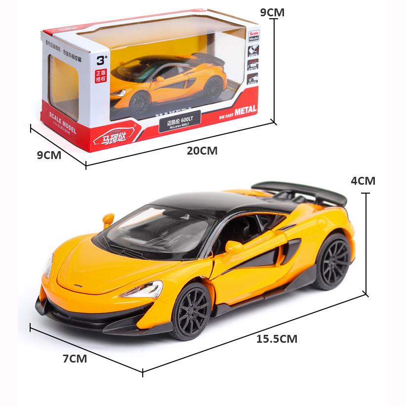 1:32-масштабная металлическая модель автомобиля McLaren 600LT, машинки с откатным механизмом со звуком и светодиодами, литые игрушечные машинки, подарок на день рождения для мальчиков и девочек