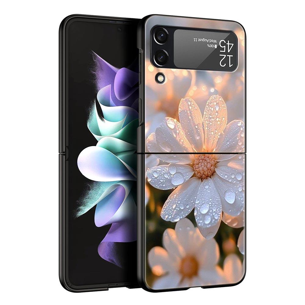 Чехол для телефона Samsung Galaxy Z Flip 3 4 5 6 7 Складной корпус Для Samsung Z Flip4 Flip5 Жесткая ПК-крышка Мягкая Бледный Маленький Цветок
