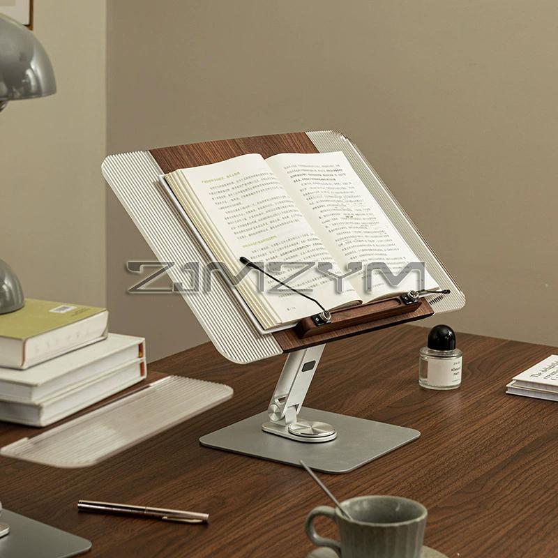 Book Stand for Reading Adjustable Book Holder with 360° Rotating Base Elastic Page Clips Foldable Desktop Riser Stand
