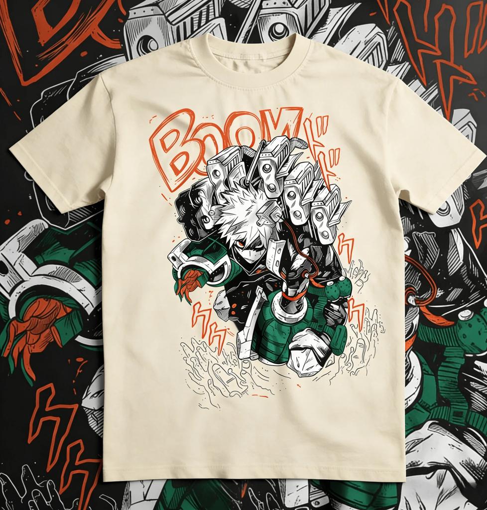 My Hero Academia Bakugo Katsuki Explosion Combat Manga Oversized Anime Streetwear Unisex Casual Black T-Shirt