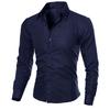 Мужская мода сплошной цвет отложной воротник с длинным рукавом Slim Fit блузка рубашка топ
