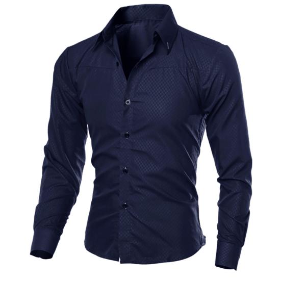 Мужская мода сплошной цвет отложной воротник с длинным рукавом Slim Fit блузка рубашка топ