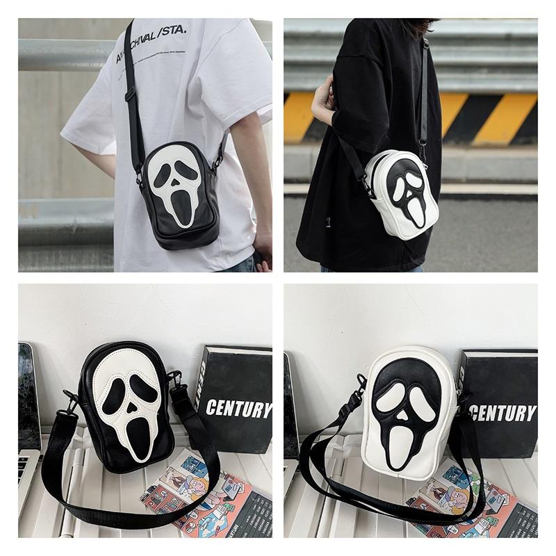 Quirky Ghost Skull Crossbody Bag Hip Korean Style Small Shoulder Bag With Pu Material