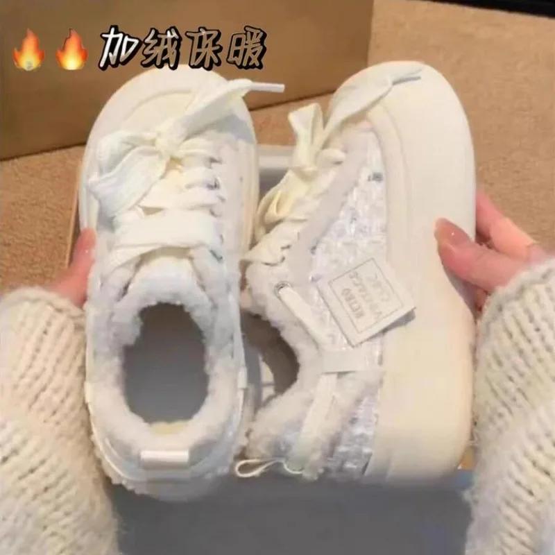 Модная повседневная обувь на платформе Zapatos Mujer осень-зима, новые плюшевые туфли на шнуровке с круглым носком, винтажная вулканизированная обувь, INS, горячая распродажа