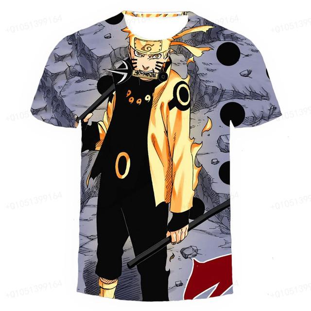 Футболки с героями мультфильмов для мальчиков и девочек, летняя детская уличная одежда с 3d принтом Наруто и короткими рукавами