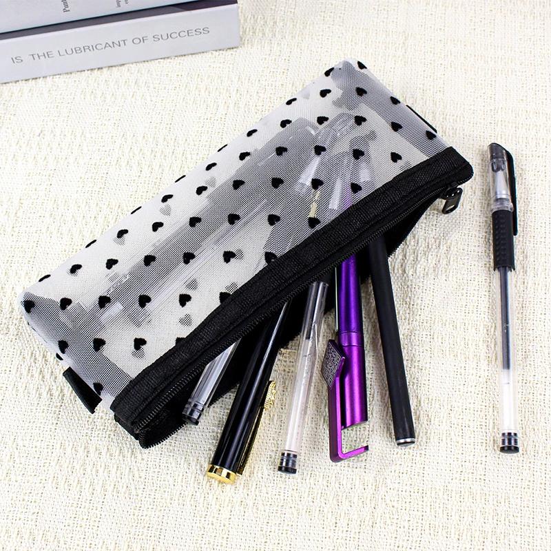 1PCS Makeup Brush Storage Mesh Transparent Pencil Case Stationery Bag Stationery Bag Simple Large Capacity Pencil Case