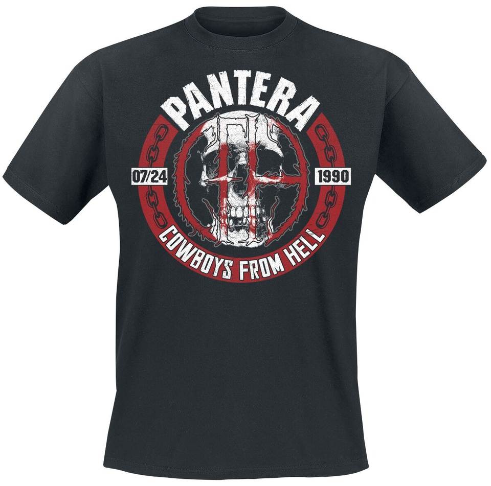 Футболка Pantera Cowboys From Hell, Футболка в стиле трэш-метал с эмблемой Череп и Крест и принтом даты 1990, Мерч для фанатов металла