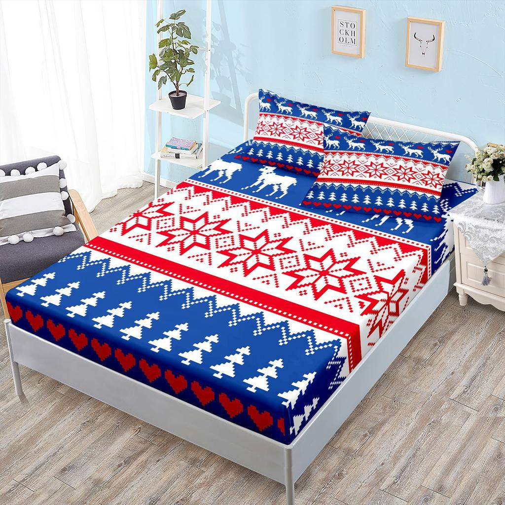 Sheet Three-Piece Bedspread Pillowcase Christmas Mattress Protective Cover