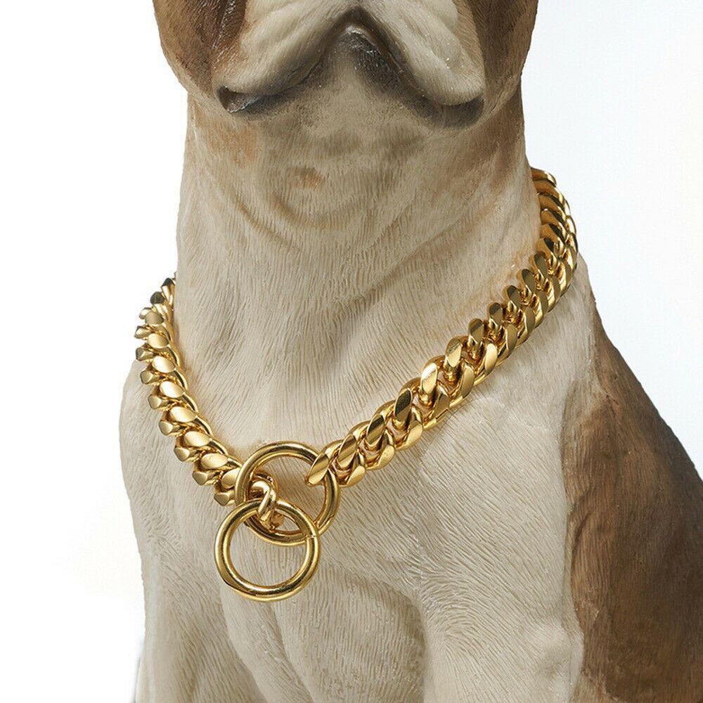 Stout Metallic Encryption Dog Ring Golden Chain Cuban Chain Dog Collar Pet Dog Necklace