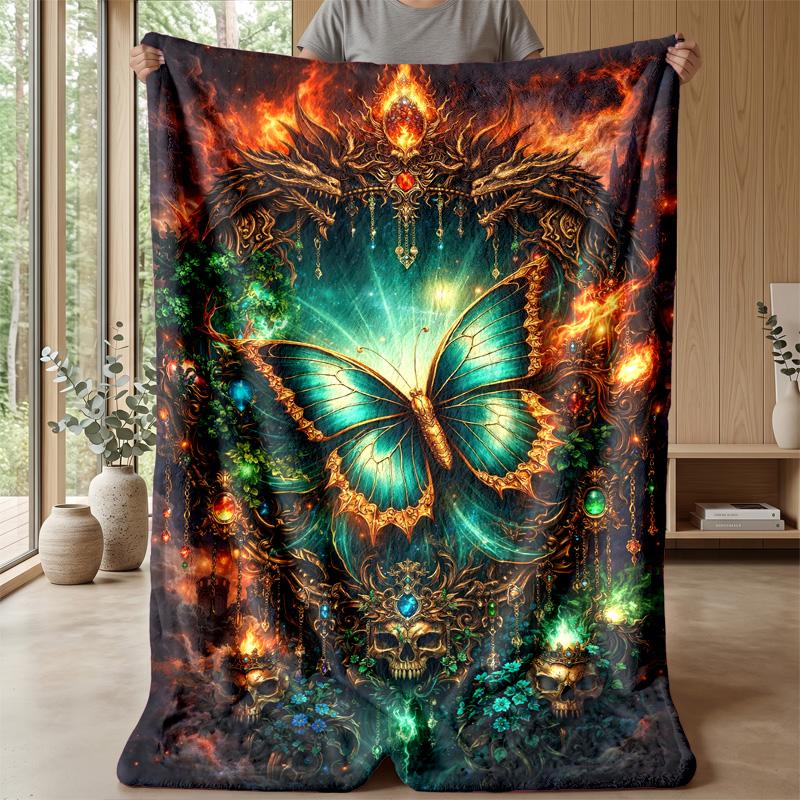 Mystic Butterfly Night Theme blanket Lightweight Warm Flannel Blanket Decorative Throw Blanket for Home Decoration