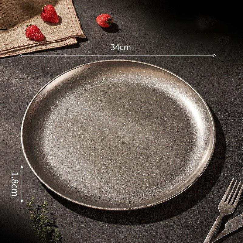 304 Stainless Steel Plates Vintage Multi-Function Storage Tray Classical Durable Western Dish Steak Dessert Plate Table Decor