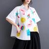 DIMANAF 2025 Plus Size New Summer Style Blouse Vintage Design Short Sleeve Colorful Casual Shirt Women Loose Shirt Geometric Print Shirt