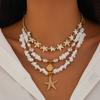 3Pcs/Set Bohemia Imitation Pearl Star Chains Necklace Women Adjustable CCB Star Pendant Jewelry Accessories