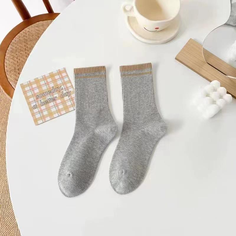 Женские хлопковые спортивные носки до середины икры с полосками Майярда, простые, высокоэластичные, повседневные, для девочек, удобные и дышащие женские носки