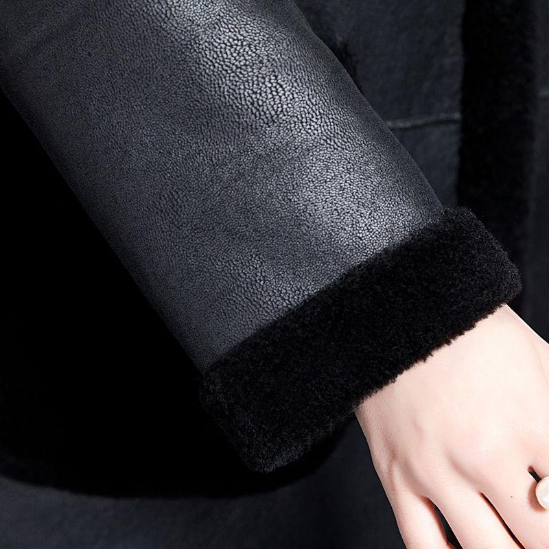 Новая модная женская куртка из искусственной кожи, зимняя овечья кожа с мехом, пальто с капюшоном, двусторонние дубленки