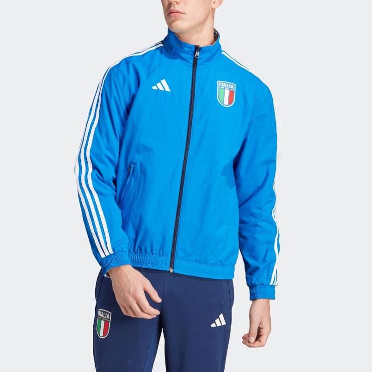 Adidas Двусторонняя куртка с капюшоном на молнии с логотипом, мужская куртка сине-белая HT2186