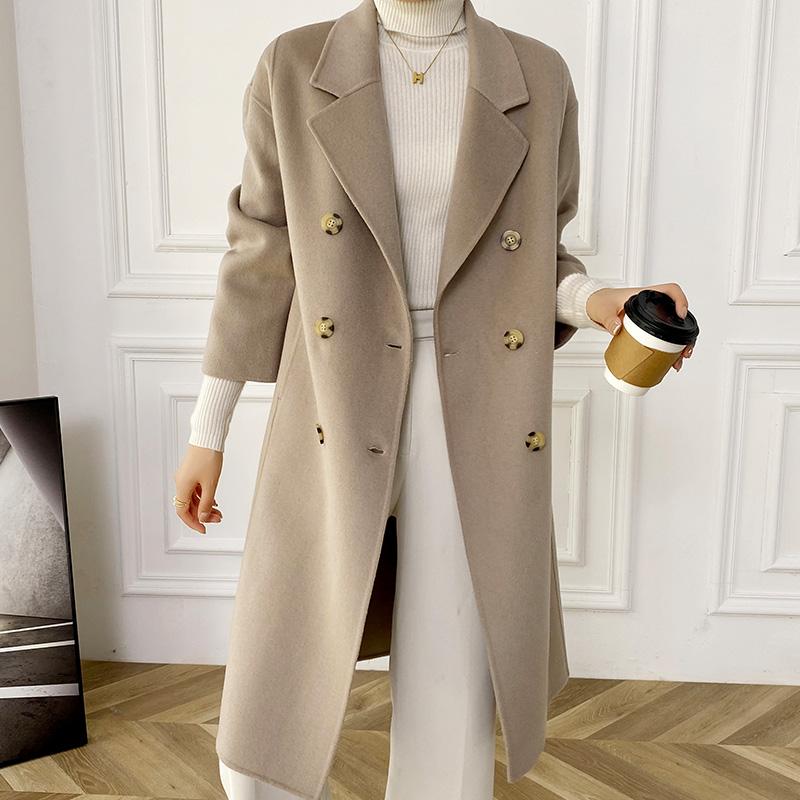 Женское пальто из 100% шерсти TIDENOVEL Осеннее шерстяное длинное пальто Ручной работы Пальто-бушлат Зимняя теплая шерстяная длинная куртка Пальто