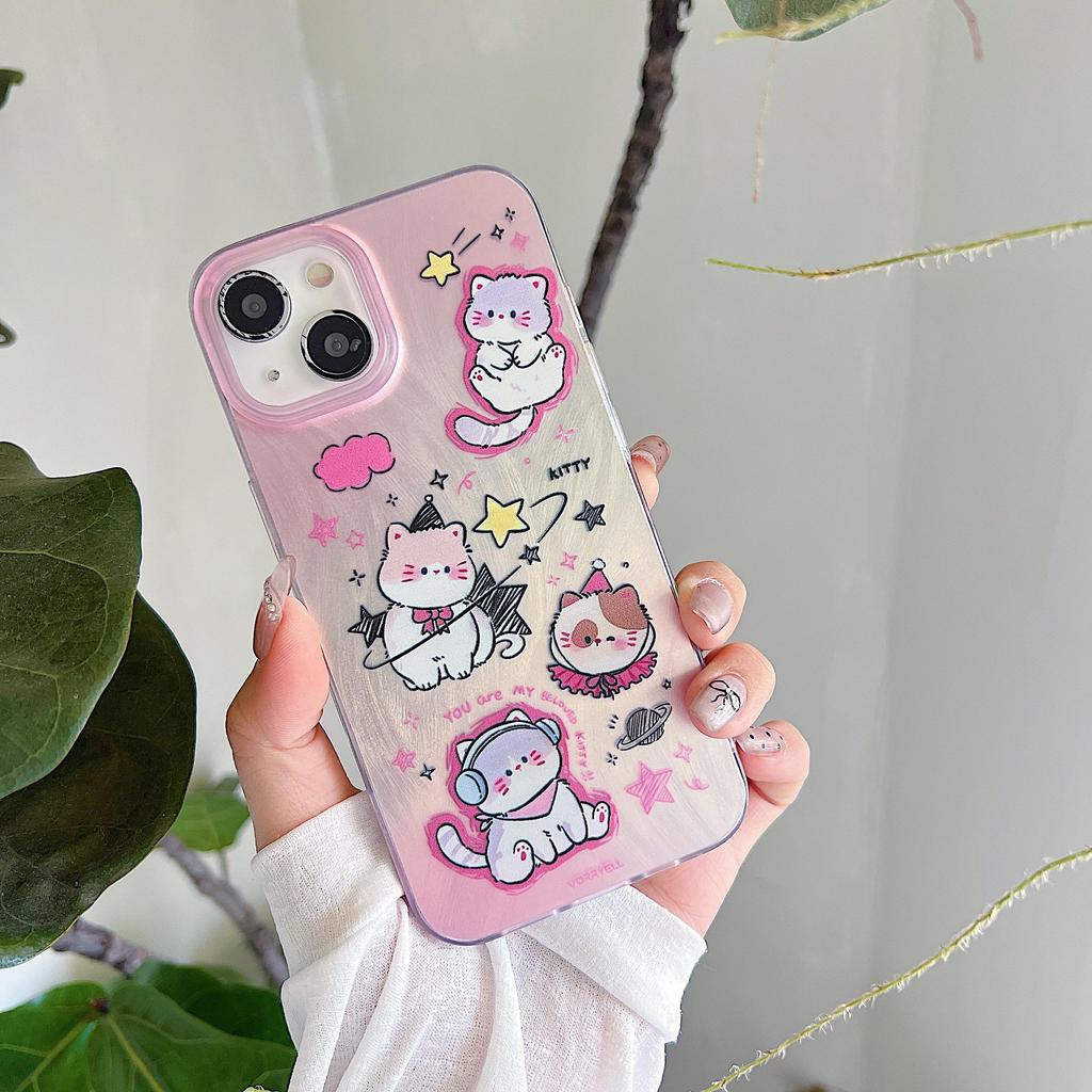 Laser Cute Cat Silicone Case for Xiaomi Redmi Note 12 11 10 Samsung A54 A24 A14 Oppo A78 A58 A38 Infinix Note 30 Funda Painted Cover Soft TPU Bumper