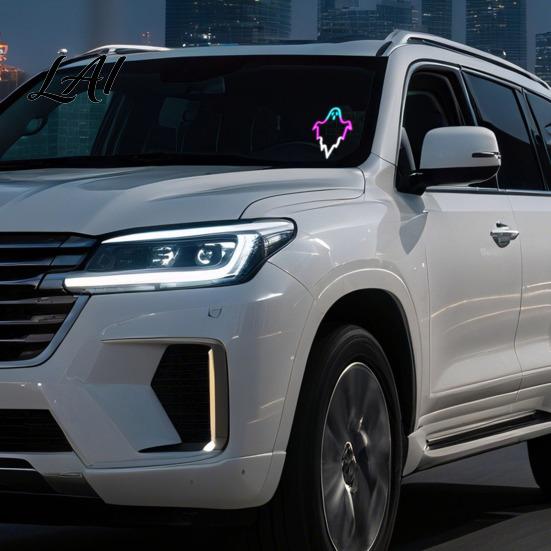 Ghost Shape Window Decorations Solar Car LED Light USB Wireless Animated Warning Lights for Windshield And Auto Display Rear Window 6 Modes Suction