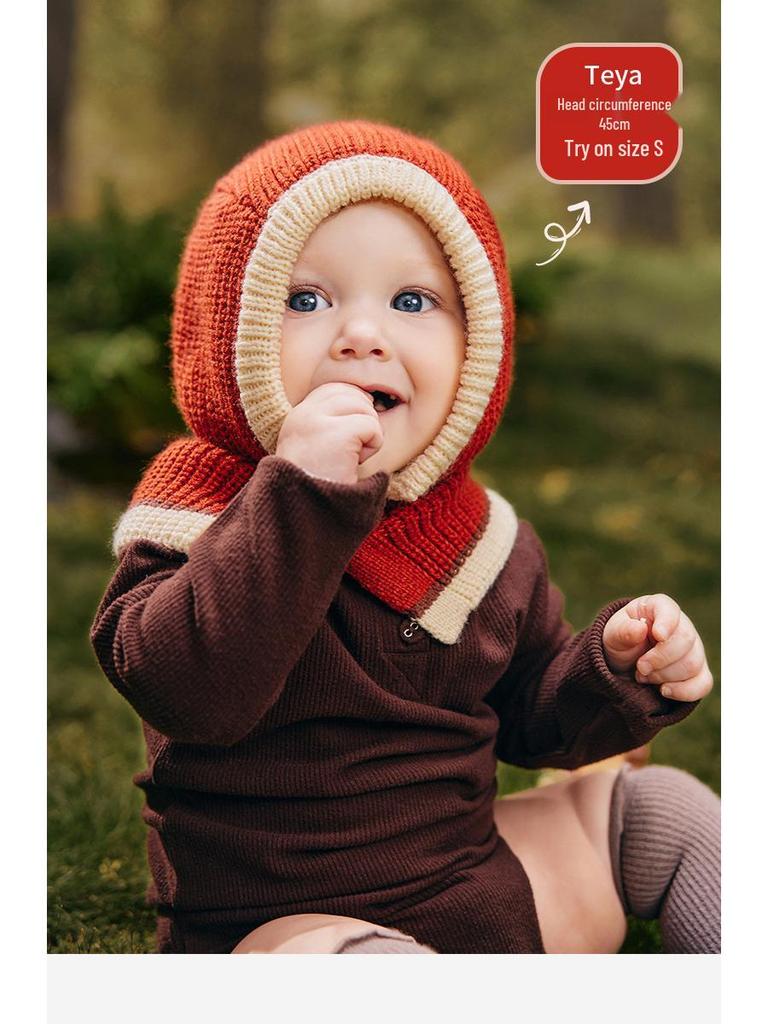 Набор вязаных шапочки и шали из лимонной детской шерсти - Теплая, ветронепродуваемая осенне-зимняя шапочка для младенца