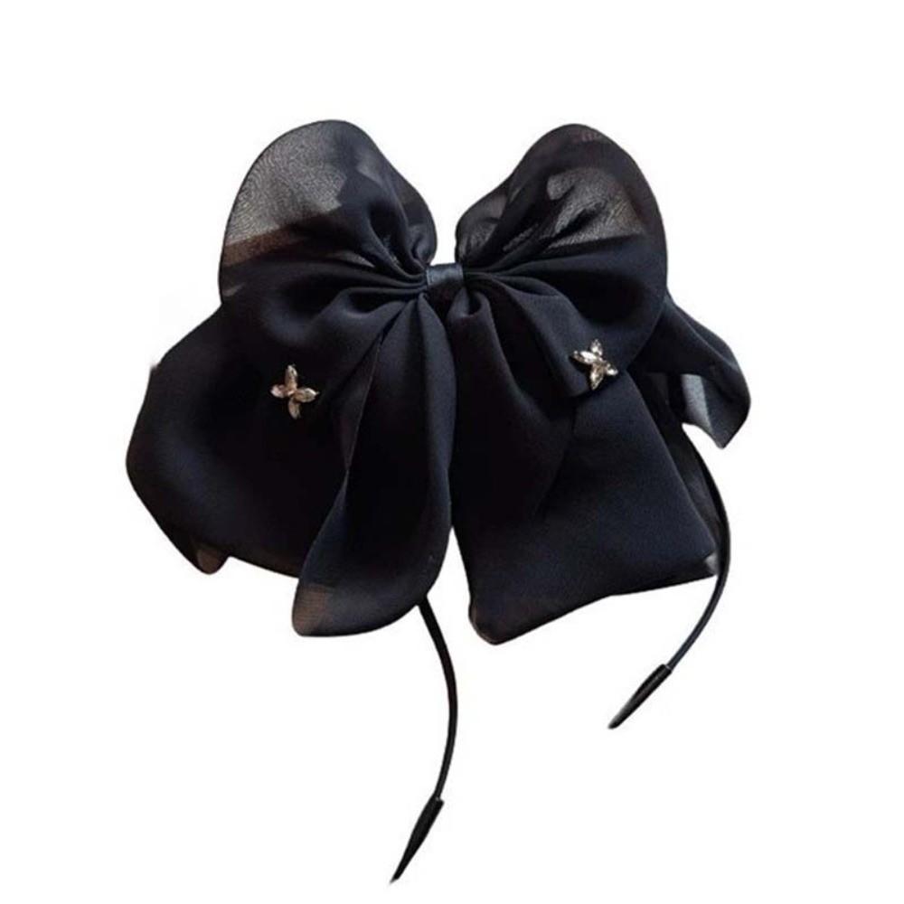 Elegant Black Bow Shark Clip French Style Women Sequin Hairgrips Shiny Rhinestone Hair Claw  Female