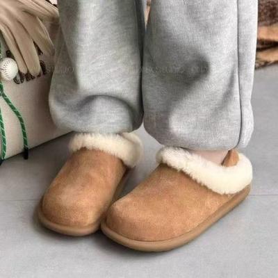 Популярные бархатные теплые пушистые тапочки на толстой подошве для женской коллекции осень-зима 2025, новые ленивые туфли с круглым носком и двумя каблуками