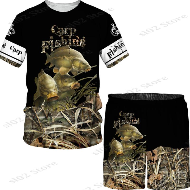 Мужская футболка с 3D принтом рыбы для спорта, рыбалки, кемпинга, камуфляжа и охоты, комплект мужской одежды, уличная одежда, футболки/шорты/костюмы больших размеров