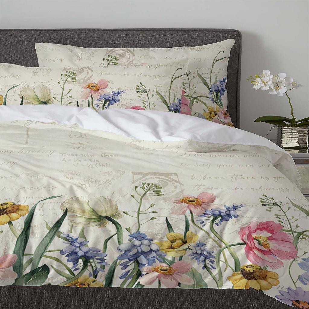 Spring Flowers Plants Wildflowers 3pcs Bedding Set For Double Bed Home Textile Duvet Cover Quilt Cover Pillowcase