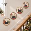 Wall Art Decor Christmas Black Cat Decor, Layered Wooden Hanging Sign, Round 2D Seasonal Decorations Flat Decoration for Living Room Bedroom And Hall