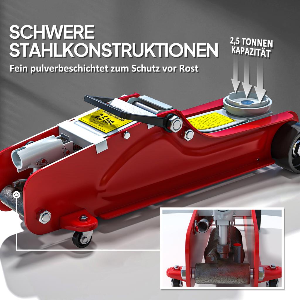 Low Profile Jack, Hydraulic Racing Floor Jack, 8-38cm Lifting Range, 2.5 Ton Capacity, Red