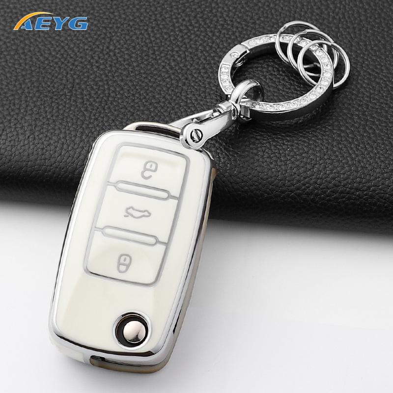Подходит для Vw Bora Polo Tiguan Jetta Passat B5 B6 B7 Golf Beetle Подходит для Skoda Octavia Чехол-футляр из ТПУ для автомобильного ключа Полный корпус Подходит для Volkswagen