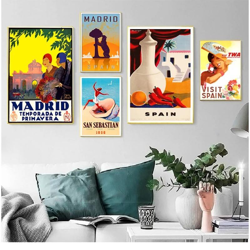 Spain Madrid San Sebastain Travel Canvas Painting Vintage Wall Kraft Posters Coated Wall Stickers Home Decorative Pictures Gift