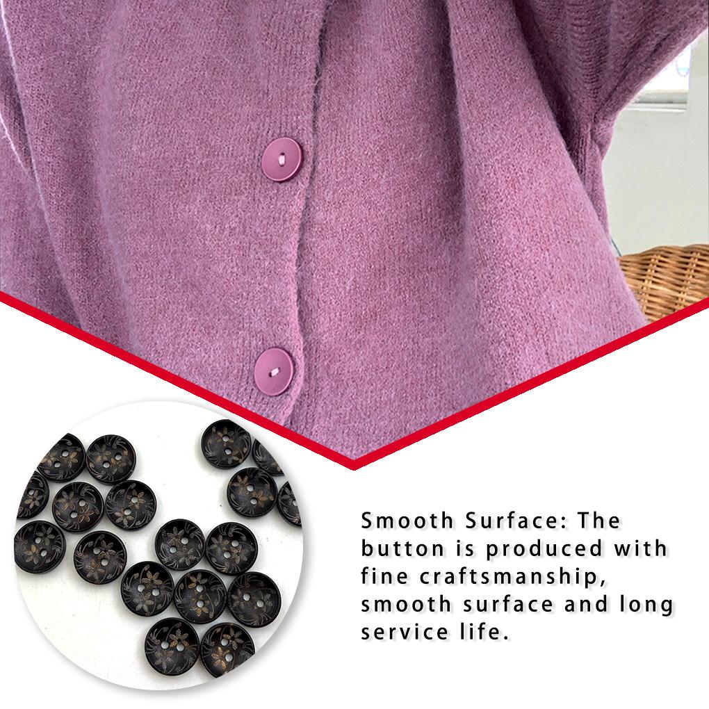 100 штук Деревянные пуговицы 15 мм Двухдырочные Роспись цветка Резьба Форма чаши Швейные принадлежности Застежки DIY Поделки для рукоделия