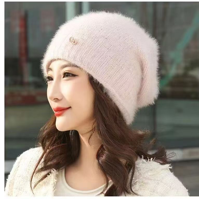 Autumn and Winter Polyester Wrapped Head Cap Knitted Hat Women's Warm Hat Wool Handmade Jacquard Hat