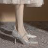Women's Fashion Luxury Rhinestone Pumps Women New Spring Silver High Heel Sexy Pointed Pumps Elegant Party Ladies Wedding Shoes