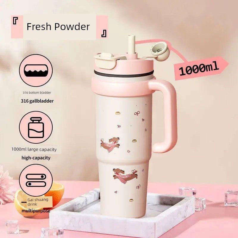 New Model Giant Cold-Keeping Ice Cup for Men, Large Capacity Thermos Cup with Ceramic Inner Liner and Straw, Suitable for Car Use