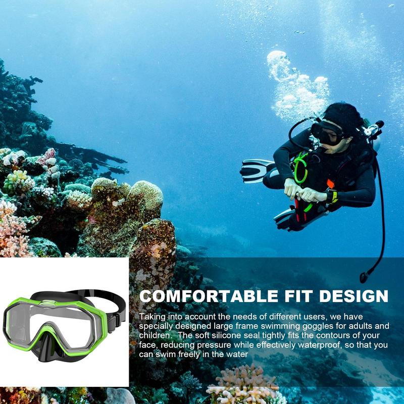 Swimming Goggles With Nose Cover Clear Tempered Glass Snorkel Goggles Anti-Fog Pool Goggles With Soft Silicone Seal Waterproof