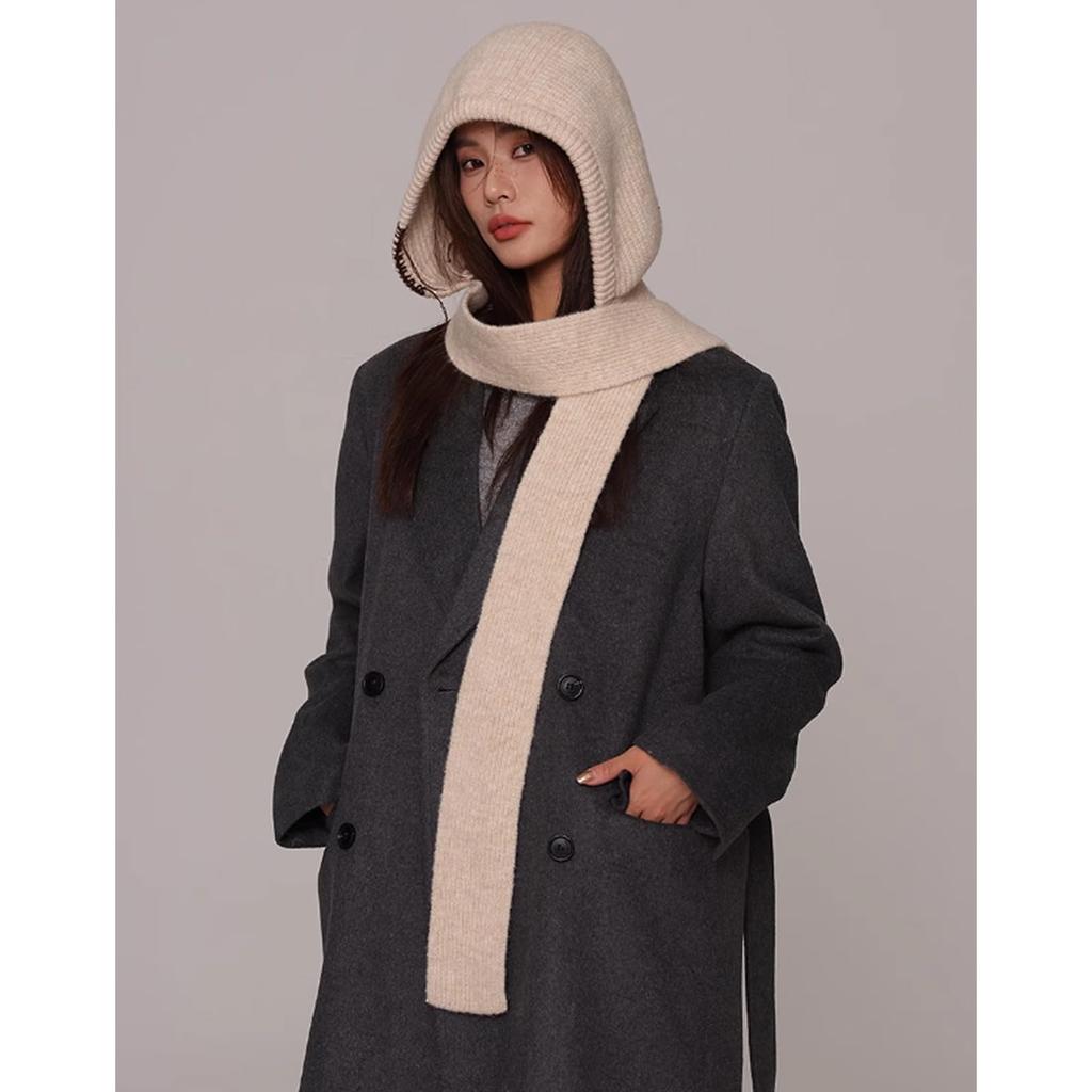 IOZO Knit with Earmuffs and Cold Korean Cute School One Women's Hat, Stylish, Autumn/Winter, Scarf, Slimming, Protection, Windproof, Warm, Balaclava,