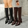 New Foreign Trade Large Size High Heel Fashion Boots Stone Pattern Side Zipper Thick Heel Solid Color Women's Boots Women Boots