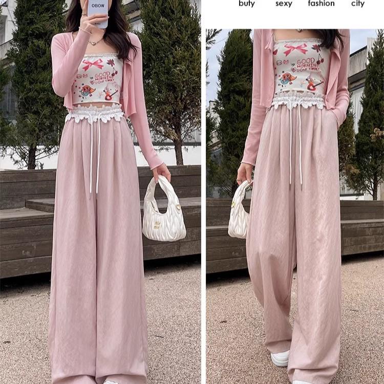 2025 Spring French Lace High-Waist Wide-Leg Trousers