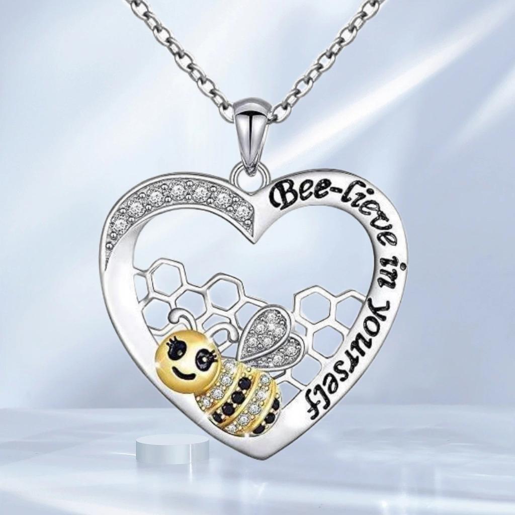 New Style Fashionable Infinite Love Bee Heart-shaped Necklace for Women, Lettering Little Bee Drop Oil Color Pendant