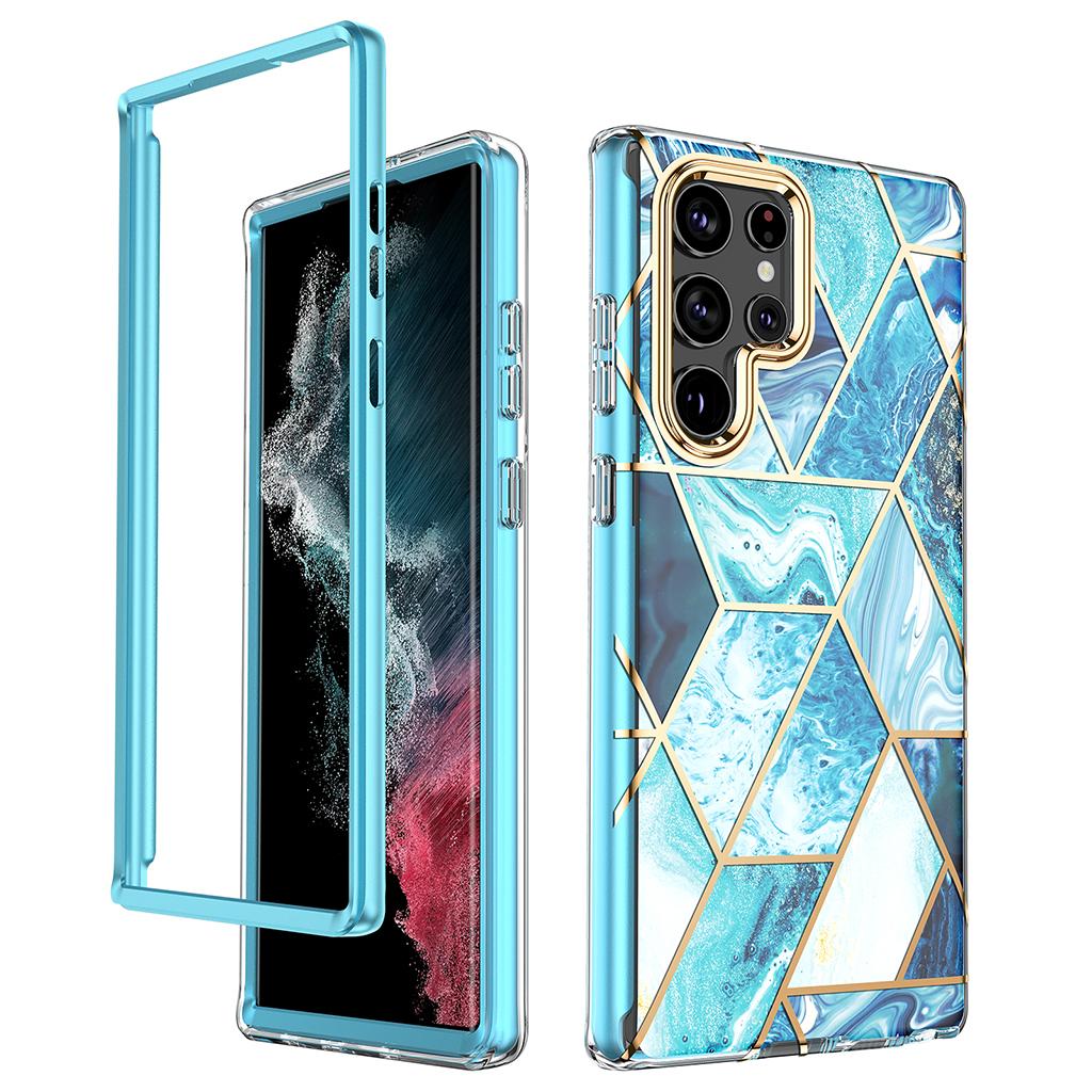 Роскошный силиконовый чехол с покрытием для Samsung Galaxy S24 Ultra Plus, [В комплекте рамка для экрана] Мягкие мраморные геометрические противоударные чехлы