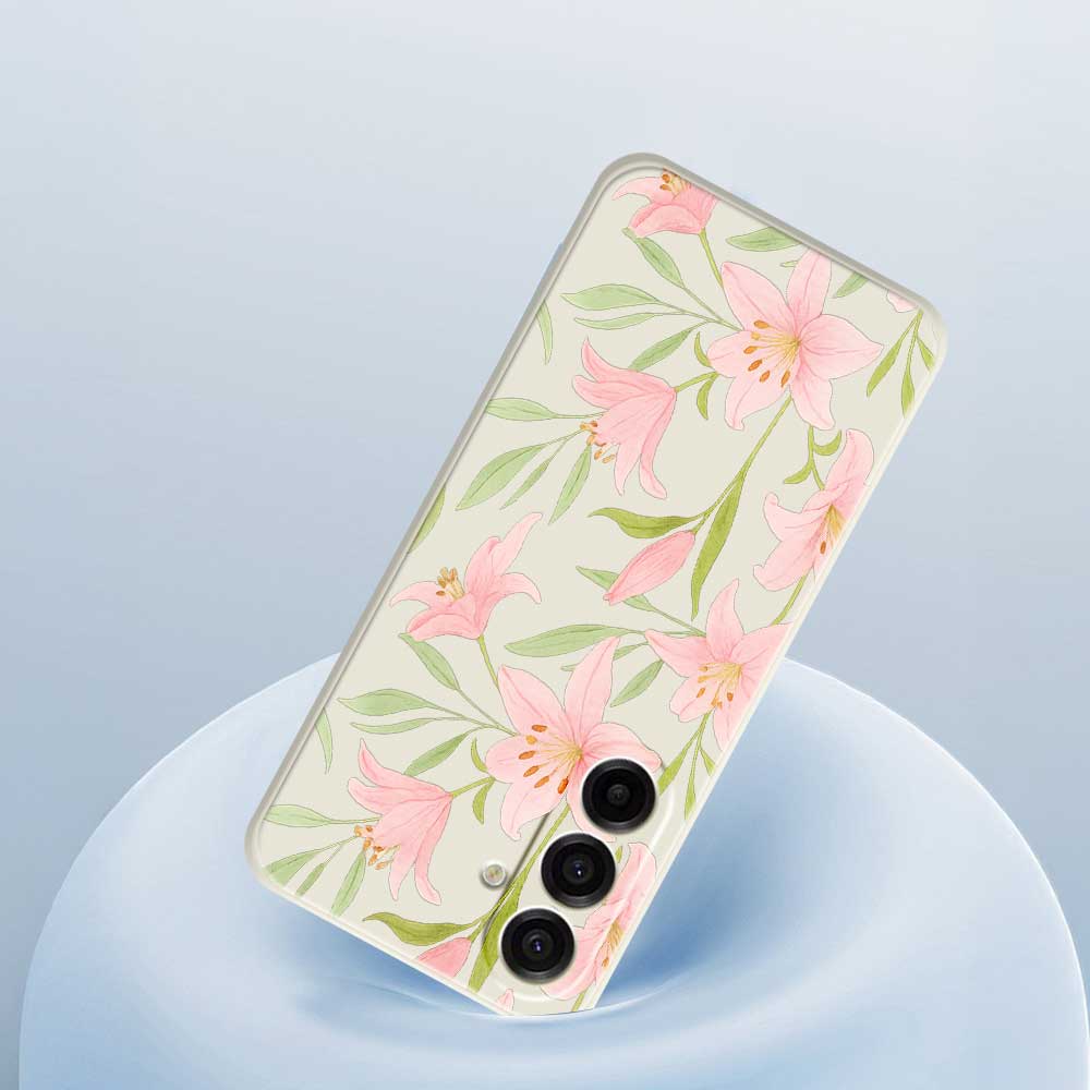 For Samsung Galaxy A17 5G Case Pink Lilies Pattern Printing Straight Edge TPU Phone Back Cover