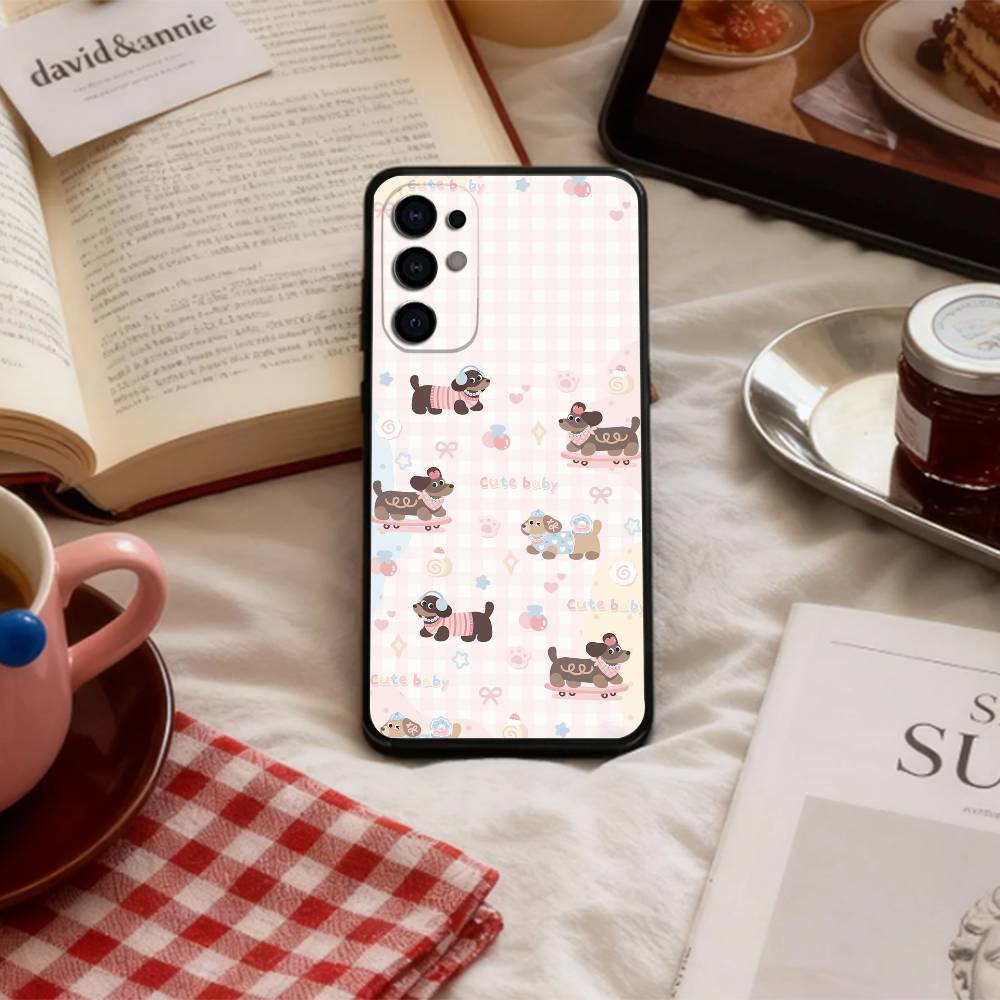 Cute-Dachshund K-Kawai Phone Case For Samsung S 25,24,23,22,30,21,10,9,Ultra,Plus,Lite,FE,4,5 G Soft Black Case