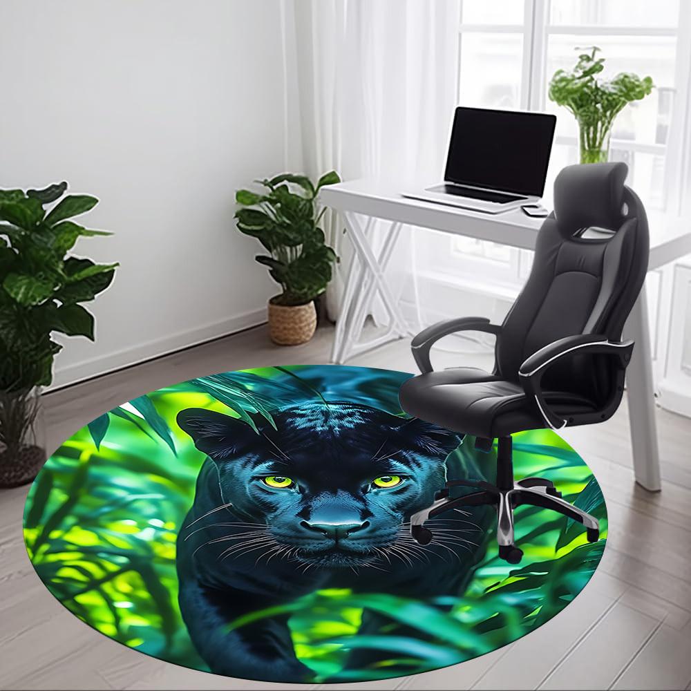 1pc Panther, Jungle Print Chair Carpet for Office, Round Non-Slip Durable Large Size Office Carpet, Suitable for Office, Beautiful Decoration