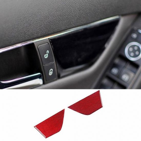 Red Carbon Fiber Interior Door Panel Cover Trim 2PCS For Benz 2007-2014 C-Class